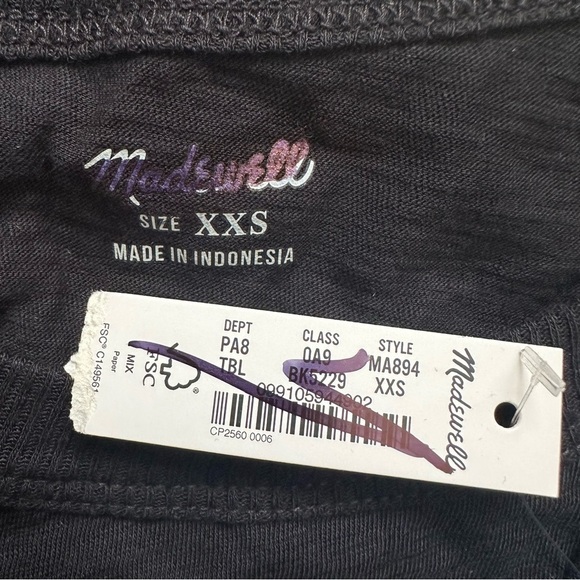 Madewell Top Whisper Cotton Rib-Crewneck Long-Sleeve Tee True Black XXS NWT New - Picture 7 of 11